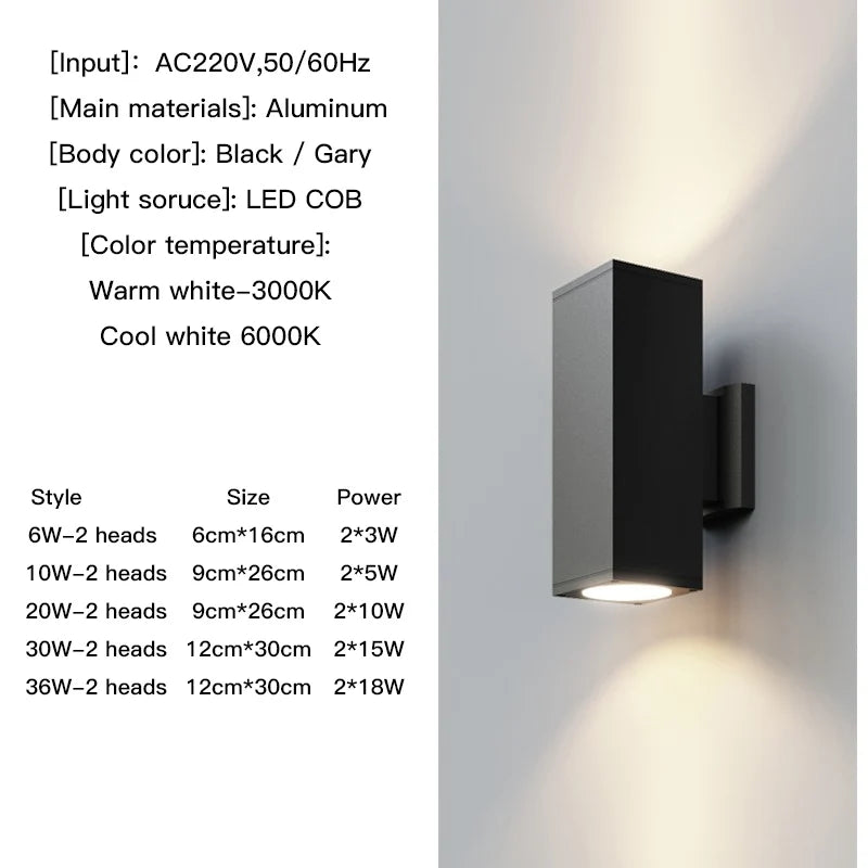 Modern Up & Down Outdoor Wall Light – Waterproof