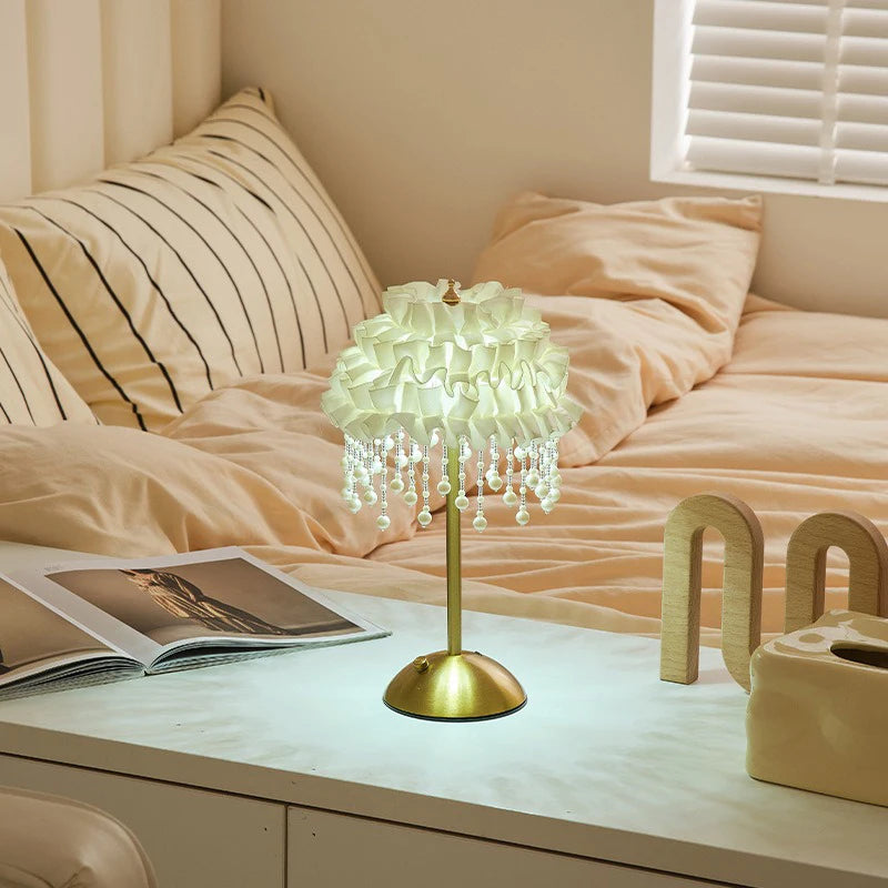 Modern Rechargeable Table Lamp with Fabric Shade