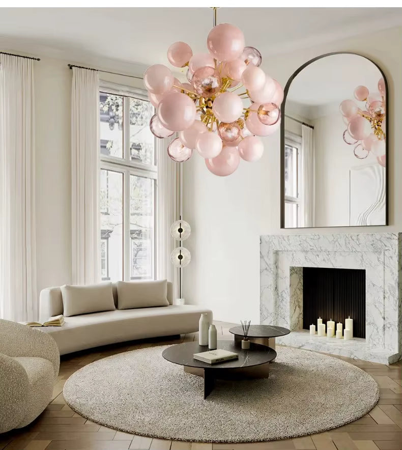 Aurora Bubbles Art Glass Chandelier – Pink Designer Pendant Light