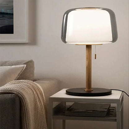 Nordic French Cream Table Lamp with Clear Glass Shade & Wood–Metal Base