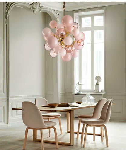 Aurora Bubbles Art Glass Chandelier – Pink Designer Pendant Light