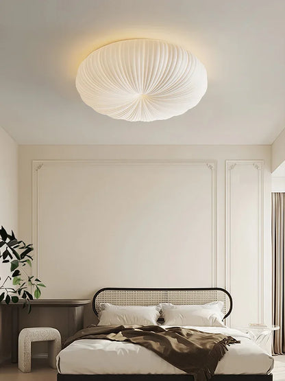 Cream Pleated Ceiling Light – Flush Mount LED Fixture