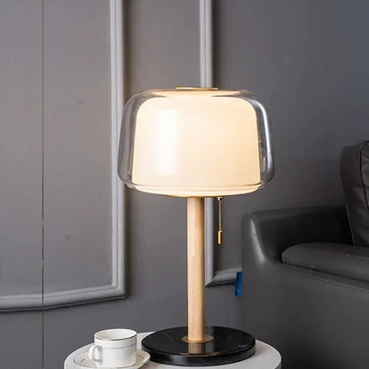 Nordic French Cream Table Lamp with Clear Glass Shade & Wood–Metal Base