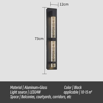 Crystal LED Outdoor Wall Light – Minimalist Waterproof Lamp for Balcony & Entrance