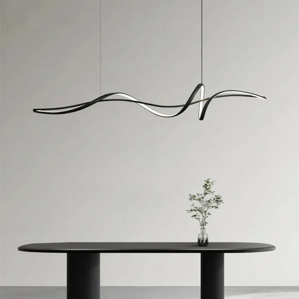 Ribbon Minimalist LED Chandelier – Sculptural Aluminum Pendant Light