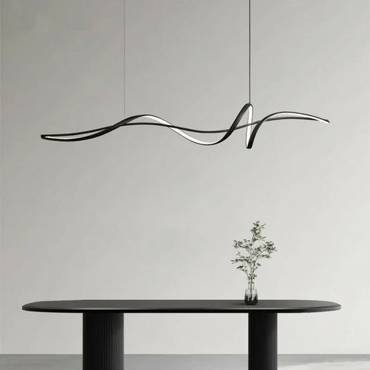 Ribbon Minimalist LED Chandelier – Sculptural Aluminum Pendant Light