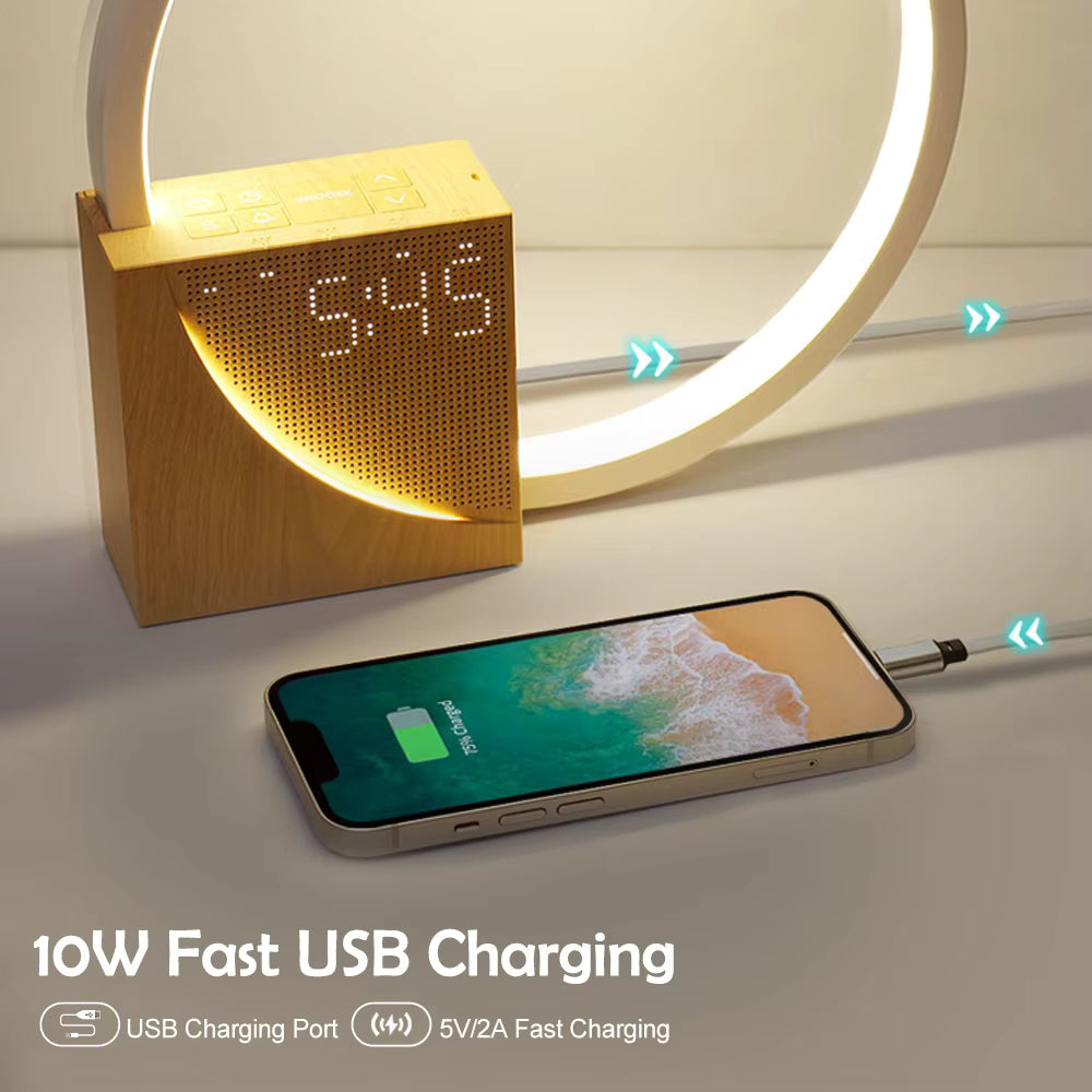 HaloSense Wooden Smart Clock Lamp — Light & Nature Sounds