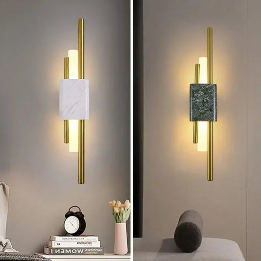 VerdeLuxe Marble Wall Sconce – Modern Gold Accent LED Light