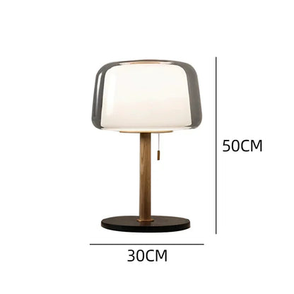 Nordic French Cream Table Lamp with Clear Glass Shade & Wood–Metal Base