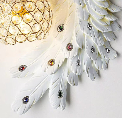 Vintage Peacock Wall Lamp – Resin & Crystal Decorative Wall Sconce