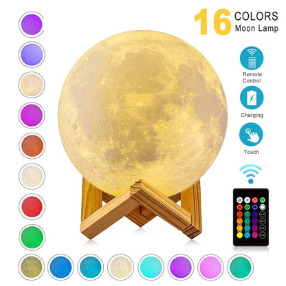 3D Moon Lamp — Touch & Remote Rechargeable LED Light