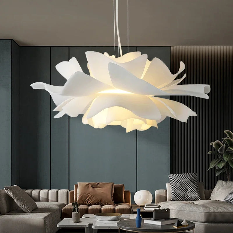 Petal Bloom LED Pendant Light – Sculptural White Acrylic Chandelier