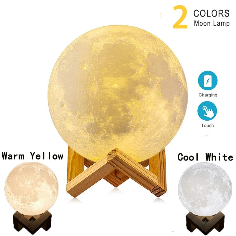 3D Moon Lamp — Touch & Remote Rechargeable LED Light