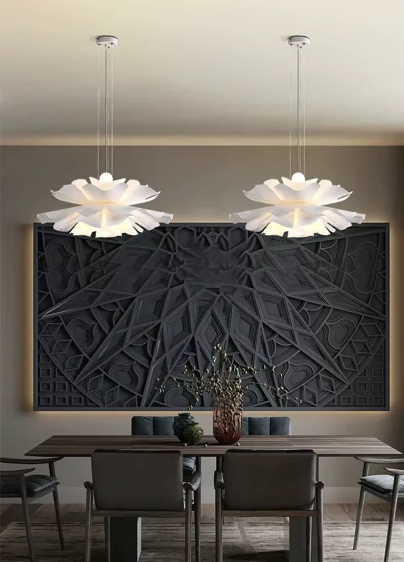 Petal Bloom LED Pendant Light – Sculptural White Acrylic Chandelier