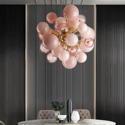 Aurora Bubbles Art Glass Chandelier – Pink Designer Pendant Light
