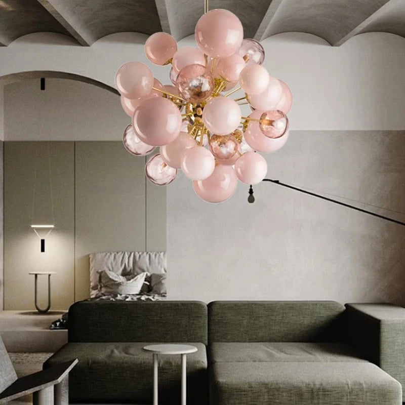 Aurora Bubbles Art Glass Chandelier – Pink Designer Pendant Light