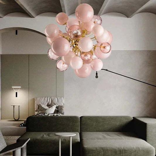 Aurora Bubbles Art Glass Chandelier – Pink Designer Pendant Light