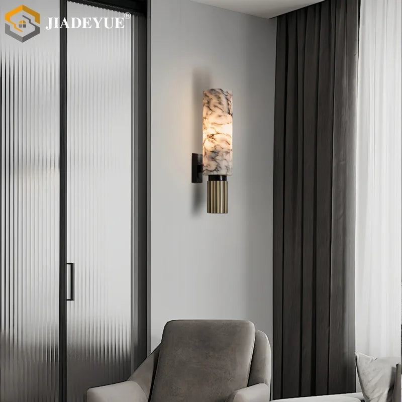 Natural Marble LED Wall Sconce – Modern Copper Accent Light