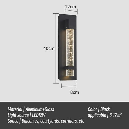Crystal LED Outdoor Wall Light – Minimalist Waterproof Lamp for Balcony & Entrance