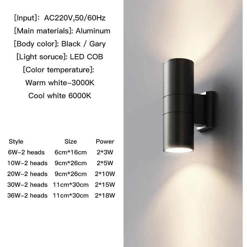Modern Up & Down Outdoor Wall Light – Waterproof