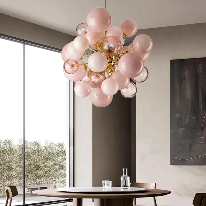 Aurora Bubbles Art Glass Chandelier – Pink Designer Pendant Light