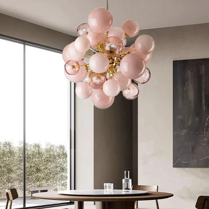 Aurora Bubbles Art Glass Chandelier – Pink Designer Pendant Light