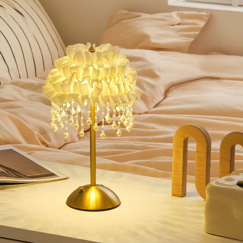 Modern Rechargeable Table Lamp with Fabric Shade