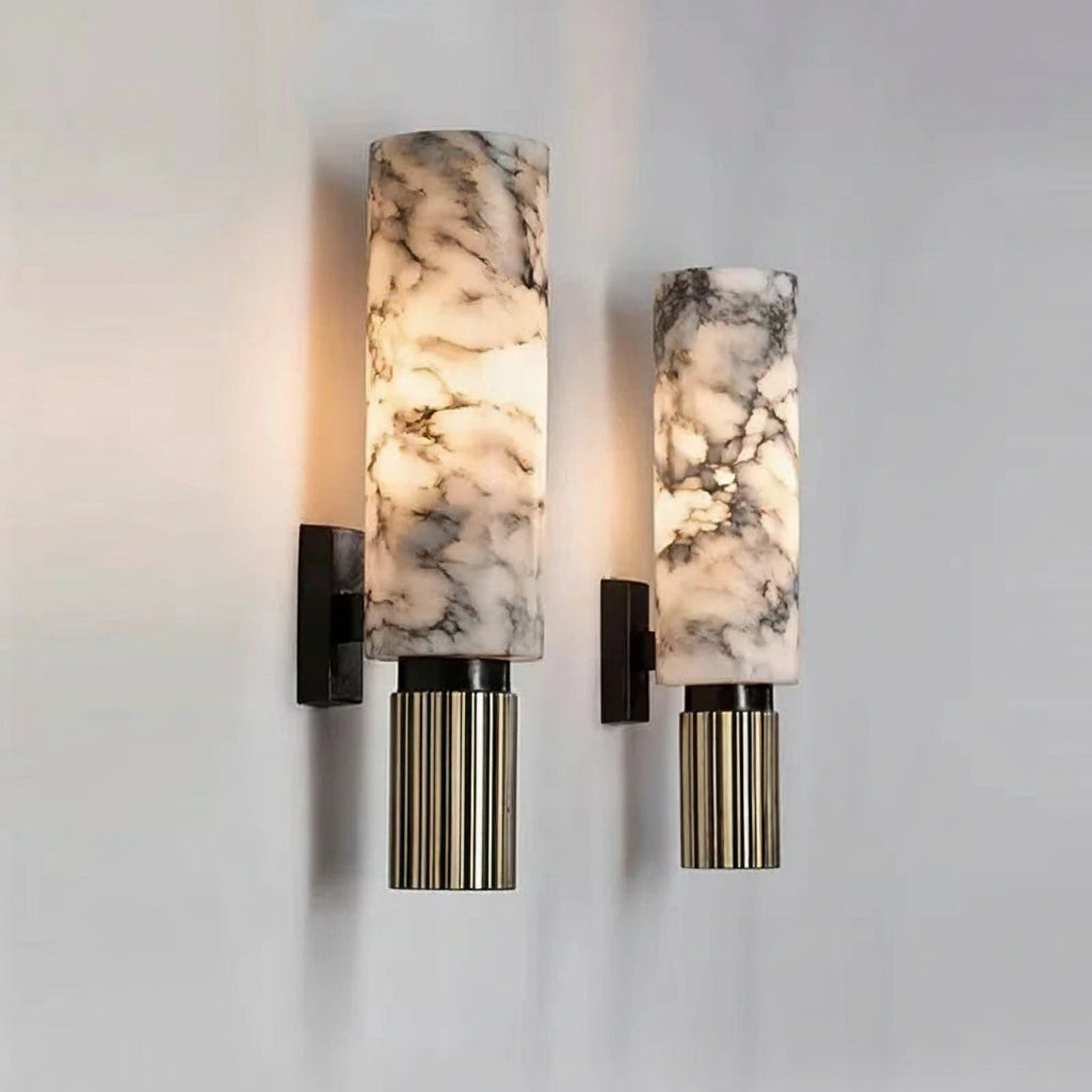 Natural Marble LED Wall Sconce – Modern Copper Accent Light