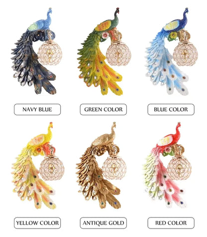 Vintage Peacock Wall Lamp – Resin & Crystal Decorative Wall Sconce