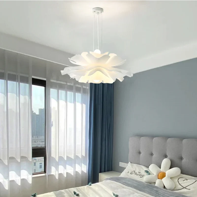 Petal Bloom LED Pendant Light – Sculptural White Acrylic Chandelier