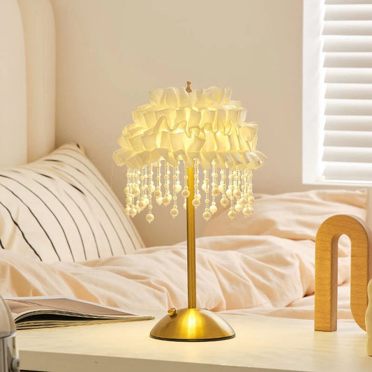 Modern Rechargeable Table Lamp with Fabric Shade