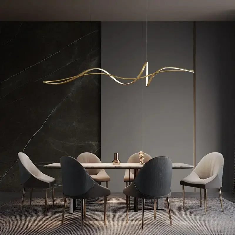 Ribbon Minimalist LED Chandelier – Sculptural Aluminum Pendant Light