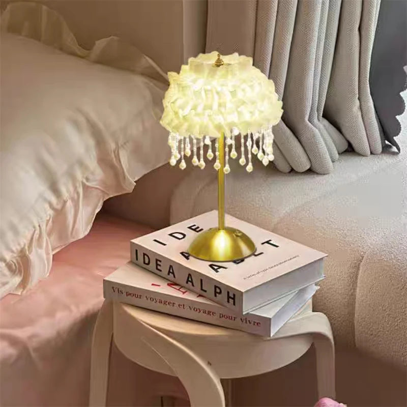 Modern Rechargeable Table Lamp with Fabric Shade