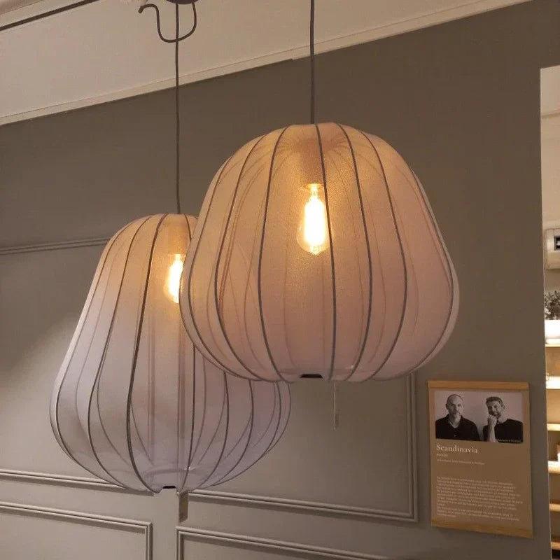 Japanese Wabi-Sabi Mesh Pendant Lamp — Hand-Knitted Fabric Shade