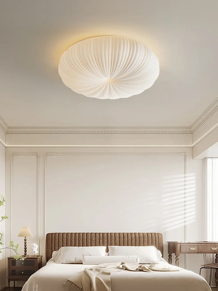 Cream Pleated Ceiling Light – Flush Mount LED Fixture