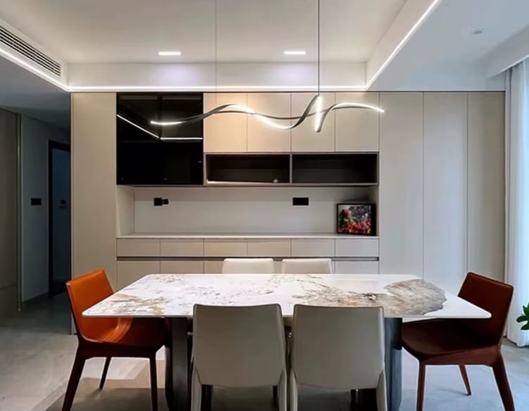 Ribbon Minimalist LED Chandelier – Sculptural Aluminum Pendant Light