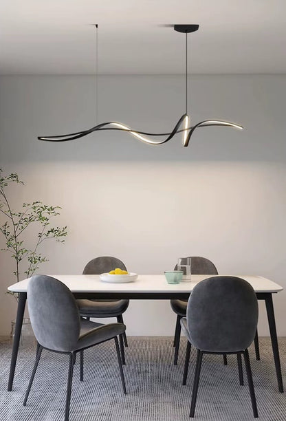 Ribbon Minimalist LED Chandelier – Sculptural Aluminum Pendant Light