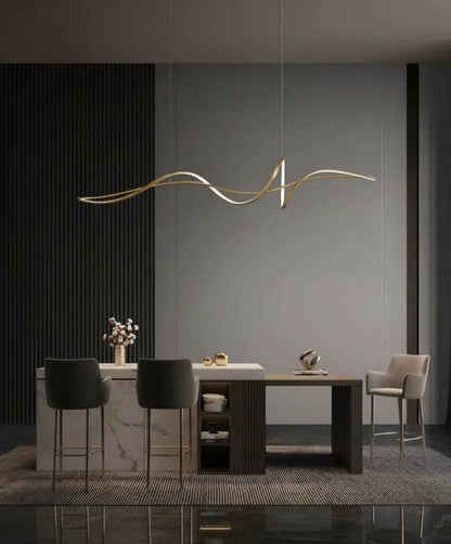 Ribbon Minimalist LED Chandelier – Sculptural Aluminum Pendant Light