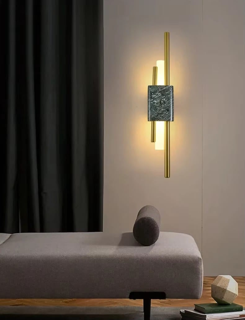 VerdeLuxe Marble Wall Sconce – Modern Gold Accent LED Light