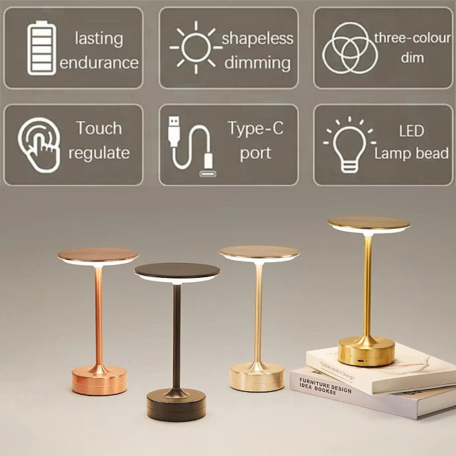 Modern Metal Touch Lamp — Rechargeable LED Table Light