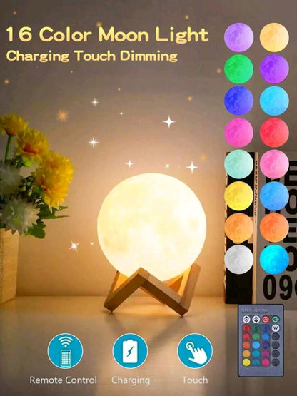 3D Moon Lamp — Touch & Remote Rechargeable LED Light