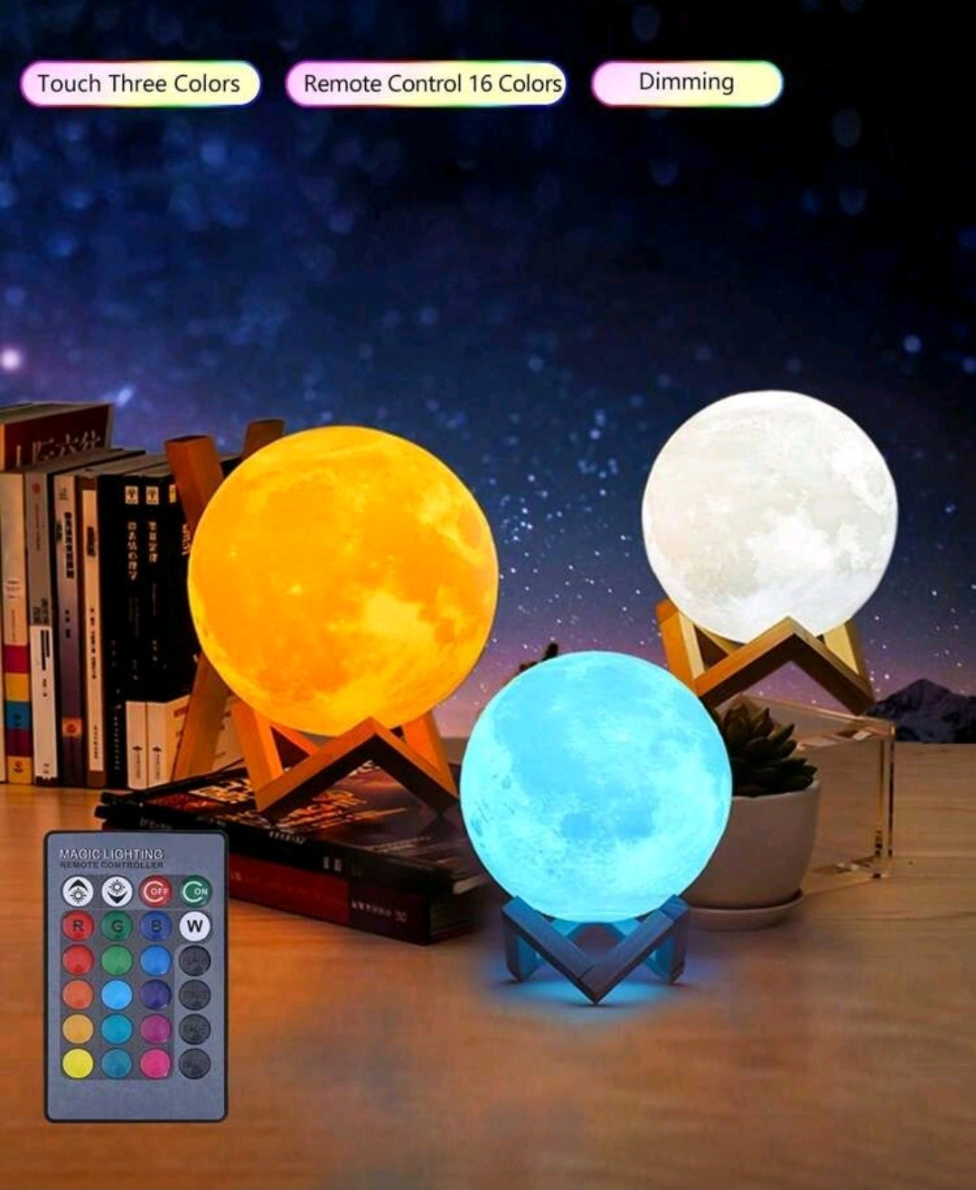 3D Moon Lamp — Touch & Remote Rechargeable LED Light